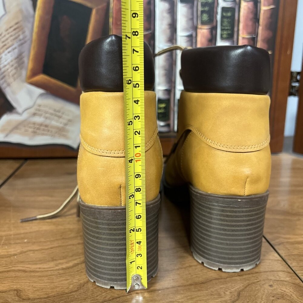 Maurice Yellow Hiking-Inspired Lace-Up Ankle Boots Block Heel Size 8 - Picture 5 of 7